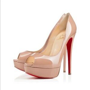 LIKE NEW Louboutin Lady Peep 150mm Patent Nude